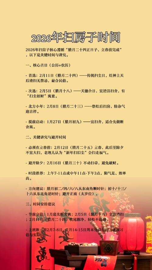 2026年3月扫房吉日推荐 2026年3月腊月扫房黄道吉日查询-第1张图片